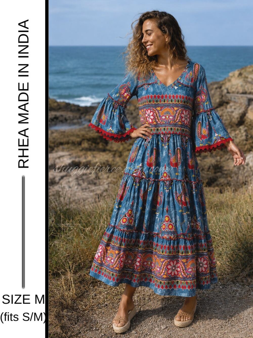 ✨Orig. MSRP $98 | Rhea India Boho Tropical Midi Dress | NWT Size M (fits S-M) ✨